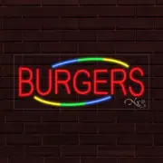 NEW "BURGERS" w/COLOR BORDER 30x12x1 INCH LED FLEX WINDOW/WALL INDOOR SIGN 30753