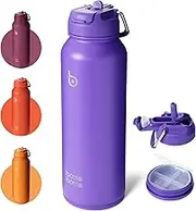 Bottle Bottle Insulated Water Bottle with Straw and Handle 40oz(1180ml) Stainless Steel Water Bottles with Dual-use Lid Sports Drink Bottles for Pills(Dark Purple)