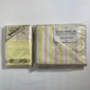 Vintage Springmaid Double Fitted Sheet 2 Pillowcases Marvelaire Striped Yellow