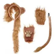 Halloween Costume Lion Plush Ears Headband Tail and Paws Kit Lion Fingerless