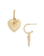 Aqua Pave Textured Heart Charm Hoop Earrings in 14K Gold Plated - Exclusive