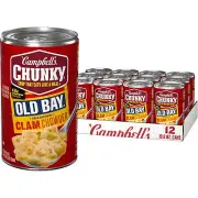 Campbell's Chunky Old Bay Clam Chowder Soup 12 Cans 18.8oz Protein Rich Meal