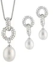 Splendid Pearls Pearl & CZ Necklace & Earring Set