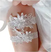 Bamboopack 2PCS/Set Womens Wedding Garter Lace Wedding Garters and Suspenders Wedding Underwear Accessories (White)