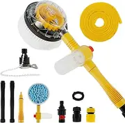Auto Rotating Car Wash Brush Multifunctional Foam Car Cleaning Kit with 360° Spin Head Hose Portable Long Handle Chenille Car Scrub Brush Detachable Scrub Brush for Home Car