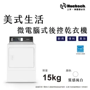 【Huebch 優必洗】15KG微電腦式後控乾衣機-瓦斯型(ZDGE9RGS115FW01)