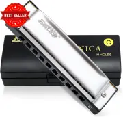Harmonica 10 Hole Silver Blues Diatonic Mouth Organ Key C Beginner Professional