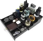 hismocal Cologne Organizer for Men, Cologne Stand Display Shelf, Great Men's Gift with Drawer Holder Of Hidden Compartment Organizer, 3 Tier Wood Wooden Stand for Storing Perfumes and Accessories