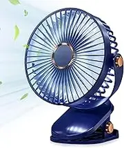 LEKEFETO Mini Clip Fan, 2400 mAh Battery Clamp Fan with LED Light, USB Fan, 5 Speeds & 720° Rotation, Rechargeable Quiet Fan, Small, for Home, Office, Lounge, Blue, 6 Inches