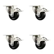 3.5 Inch 316SS Hard Rubber Wheel Swivel Top Plate Caster Set Total Lock Brake