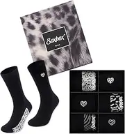 [Soxbox] Ladies Black Socks 6 and 12 Pairs Premium Organic Combed Cotton Breathable Multiway Stretch Reinforced Heel & Toe Embroidered Socks in Luxury Gift Box