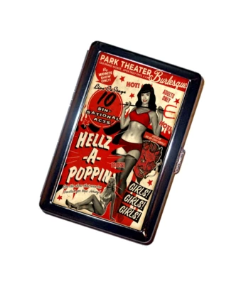 Bettie Page Burlesque pinup Cigarette Case vintage Handmade Metal Wallet Stash