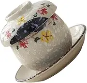 Hoement 1 Set Delicate Nonslip Dessert Bowl with Cover Ceramic Soup Bowl for Desserts Steaming Elegant for Parties Home Use Convenient Cup Design for Sweet Treats