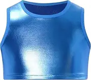 [Oyolan] Girls Metallic Sleeveless Tank Top Modern Jazz Hip Hop Clothes Vest Party Costume Sparkle Crop Top