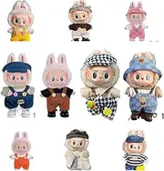 4 Sets of Doll Clothes Outfit 17cm, Compatible for LA-BU-BU Doll Adjustable Overalls Hat Set Kawaii Fashion for Sitting Standing Dolls Random with 1 Shoe (NO Doll Include)
