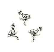 30 Tibetan Silver 12x8mm Two Sided Flamingo Bird Spacer Accent Metal Beads