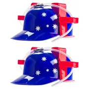 2PK Outback Mates Drinking Hat Beer Helmet Drink Dispenser Aussie 31x27cm Blue