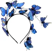 [Luxshiny] Butterfly Headband Fascinator Floral Headpiece Tea Party Hair Hoop Festival Accessories for Women Girls (Blue)