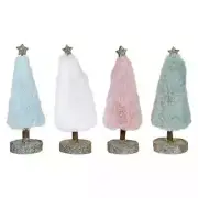 Star Topped Fur Trees On Wood Base Set/4