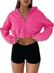 [Aurgelmir] Women's Cropped Zip Up Hoodie Sweatshirts Long Sleeve Casual Loose Y2K Pullover Tops