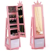 Costway Swivel Jewelry Cabinet 3-in-1 Armoire Dressing Mirror Pink