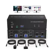 HDMI + 2 Displayport 3 Monitor KVM Switch USB 3.0 for 2 Computers, 4K@60Hz Tr...