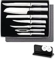 Rada Cutlery 7-Piece Starter Knife Gift Set with Quick Edge Sharpener, Silver Handles