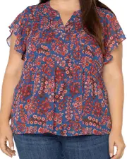 Liverpool Los Angeles Plus Double Layer Flutter Sleeve Woven Blouse