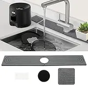 Faucet Mat for Kitchen Sink Sink Splash Guard Faucet Handle Drip Catcher Diatomite Fast Drying Stone Sink Tray Non-Slip Sink Splash Guard for Kitchen and Bathroom Countertop Protect (Dark Grey)