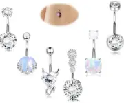 ✨6 Piece 2.00ct White Topaz & Opal Belly Button Ring✨