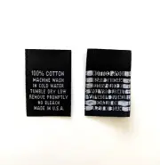 500 PCS BLACK WOVEN CLOTHING CARE LABEL TAG - 100% COTTON - MACHINE WASH