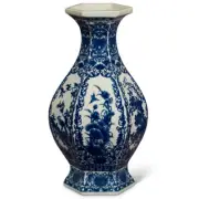 US Seller - Blue and White Bird and Flower Design Chinese Qing Dynasty Vase