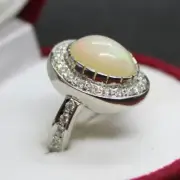 Natural White Opal Real Big Fire Opal Original Opal Ring Women Opal Ring Silver
