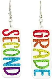 [Pingyongchang] Cute Colorful Grade Teacher Glitter Acrylic Dangle Drop Earrings Funny First Day of School Back To School Students Earring for Women Teacher Appreciation Jewelry Gift