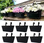 LáLáGreen Outdoor Rail Planter-6 Pack,11'' Black Metal Iron Hanging Flower Pots Deck Railings Fence Buckets Modern Countryside Boho Style Wall Mount Window Box Plant Holder Hooks Porch Decor