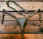 Western Headstall thunderbird hardware grey alligator filigree carving MOUSM