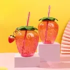 Coffee Strawberry Straw Cup Drinking Water Bottle With Lid Cartoon Drinkware