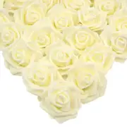 NNETM 50pcs Ivory Artificial Foam Rose Flower Heads - 7.5cm | Elegant Bulk Decor