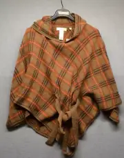 NWT Anthropologie Charlie & Robin Plaid Hooded Poncho/Cape One Size Brown Wool