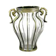 SOGA Clear European Glass Home Decor Flower Vase with Two Metal Handle