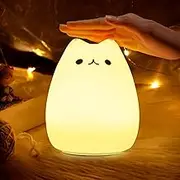 CHWARES Portable LED Children Night Light Kids Multicolor Silicone Cat Lamp, Warm White &7-Color Breathing Dual Light Modes, Sensitive Tap Control for Baby Adults Bedroom，USB Rechargeable Lighting