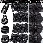 20PCS Cord Locks Toggle Plastic End Spring Stopper Slider Backpack Rope Black