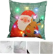 Homoyoyo Cotton Zipped Christmas Pillow Covers - Decorative Throw Pillow Cases for Sofa - Festive LED Covers Linen Flax Winter Home Decor Holiday Cushion Set