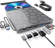 BPAKDU External CD/D1VD Drive for Laptop, DVD Player for Laptop, 8 in 1 USB 3.0 Ultra-Slim Portable (gunmetalgrey)