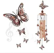 YQkangzhu Butterfly Wind Chimes for Outdoor, Butterflies Aluminum Tube WindChimes with S Hook, Patio Porch Garden Decoration Metal Wind Bell for Mother's Day Christmas New Year Birthdays Housewarming