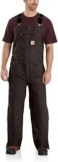 [CARHARTT] Men's Big & Tall Loose Fit Washed Duck Insulated Bib Overall, Dark Brown, 2X-Large/Tall