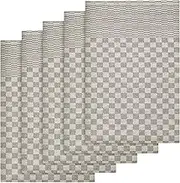 Olivia Rocco Pack Of 5 Kitchen Tea Towels Large 100% Cotton Commercial Grade Check Pattern Lint Free Hotel Quality Dish Cloth Towel Super Absorbent Quick Dry, Natural