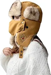 [LHY] Soft Bomber Hats, Warm Faux Fur Trapper Hat, with Removable Windproof Mask and Ear Flap, for Ski Running Traveling, Unisex,Yellow