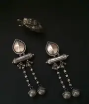 925 Solid Silver Antique Vintage Stud Long Earring Unique Traditional Earring