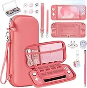innoAura NS Switch Lite Case 17 in 1 NS Switch Lite Accessories Bundle with Switch Lite Carrying Case, Switch Game Case, Switch Lite Screen Protector, Switch Stand, Switch Thumb Grips(Coral)